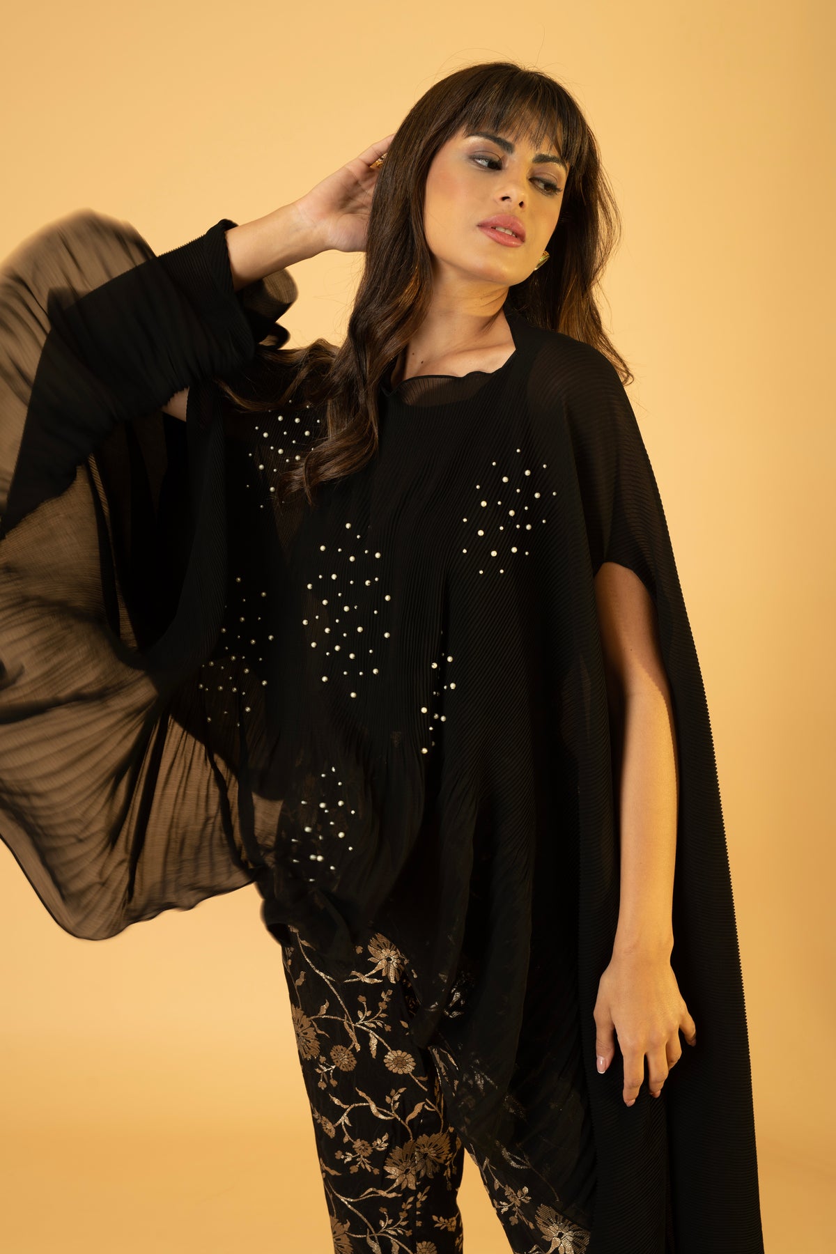 Kaftan  With Banasri Pant - Midnight  Black