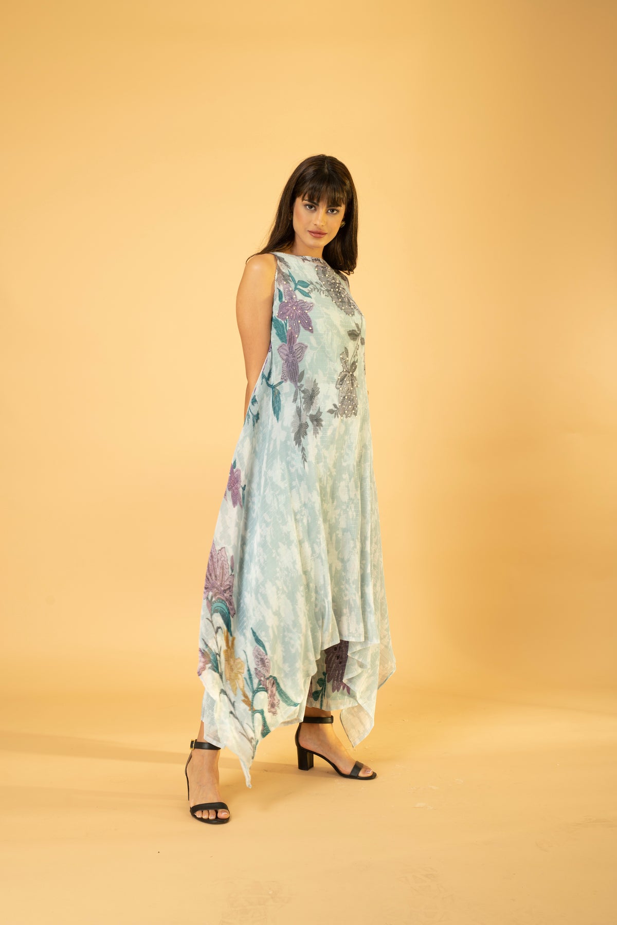 MOON LIGHT BLUE PRINT PLEATED KURTA SET