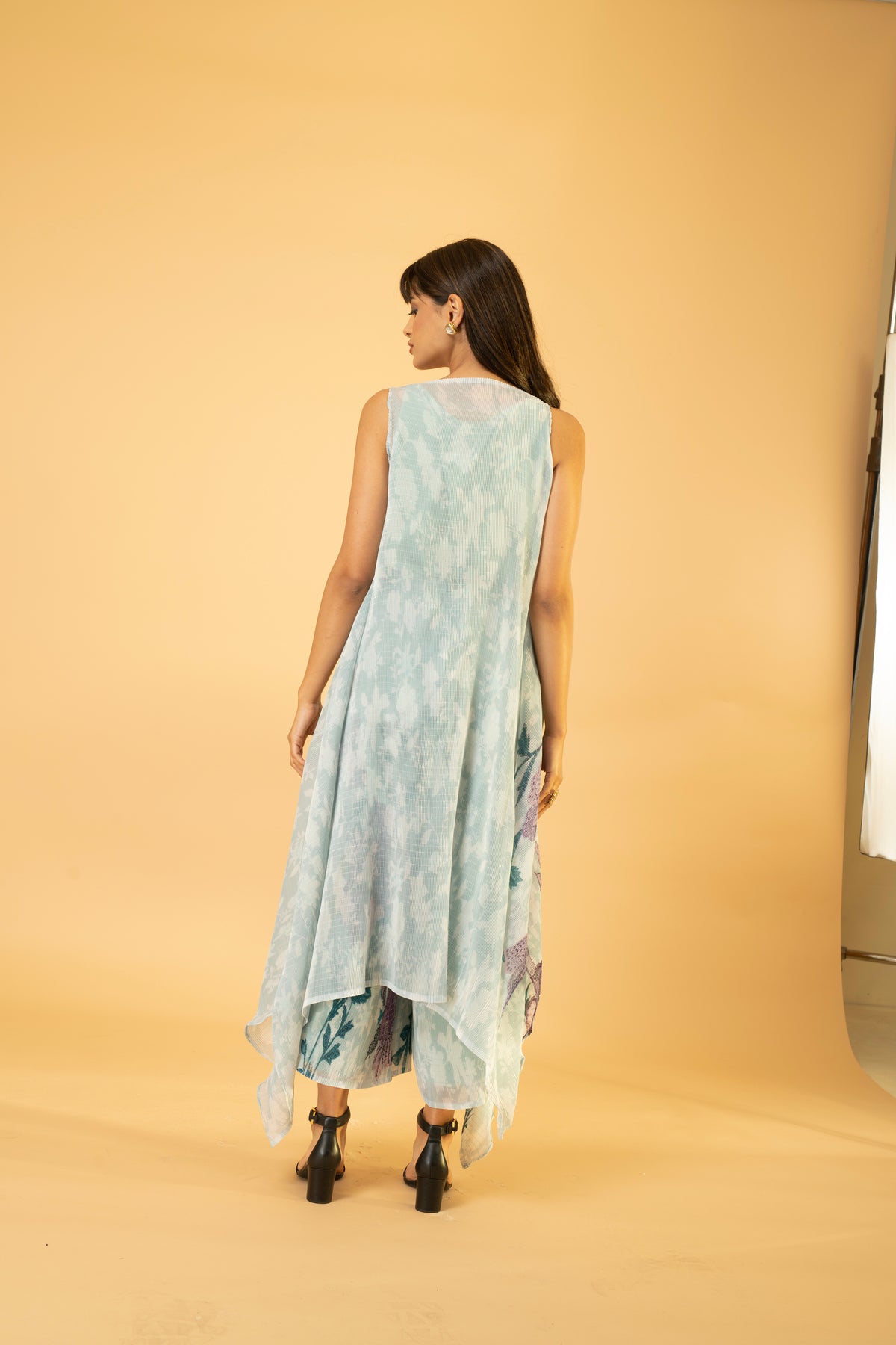 MOON LIGHT BLUE PRINT PLEATED KURTA SET