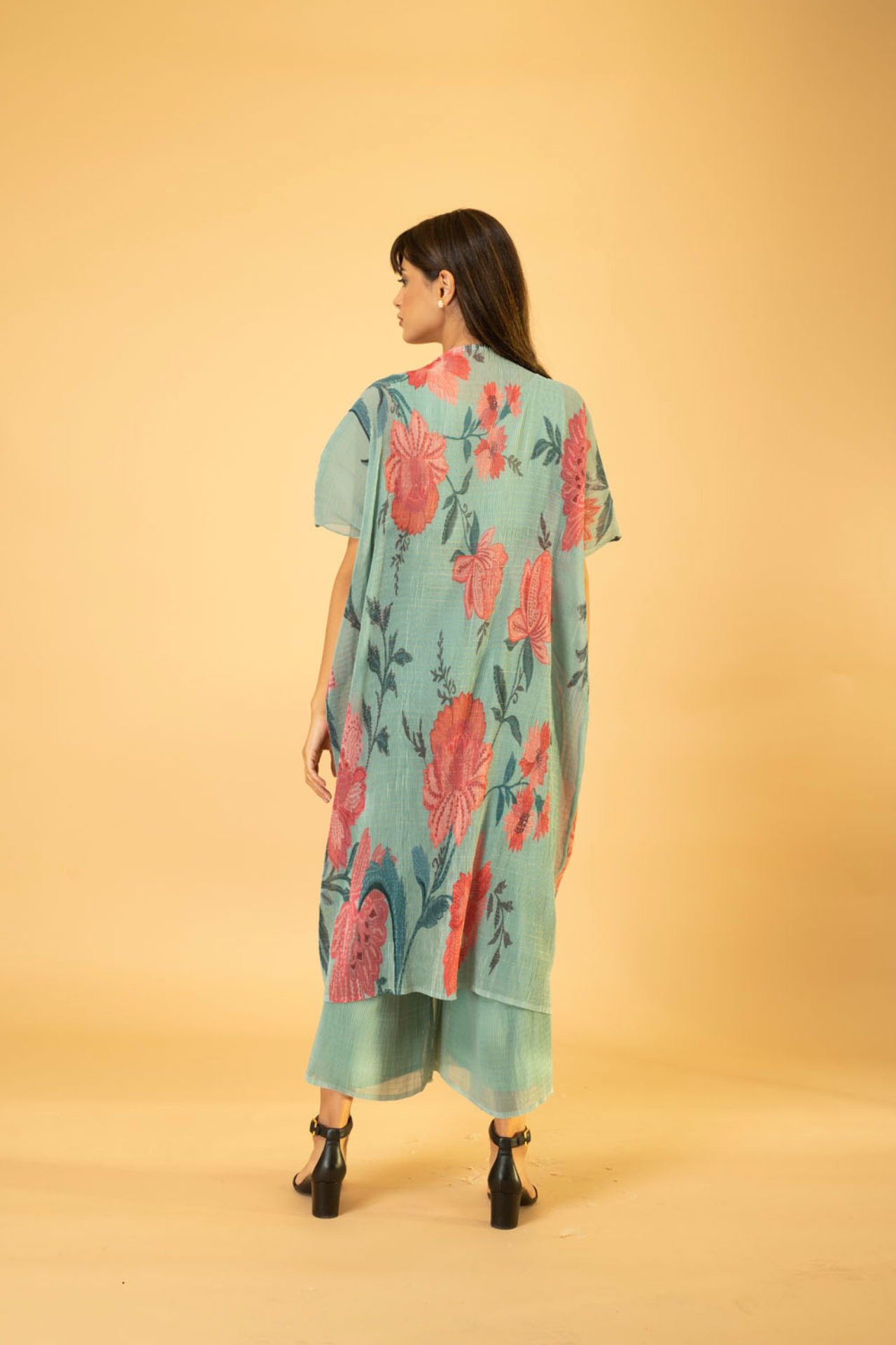 Dusty Jade Green Flower Print Pleated Stripe CO-Ord Set